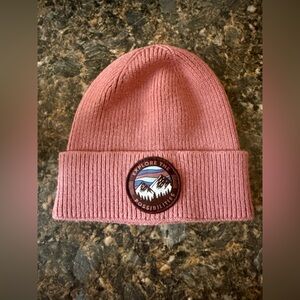 Toddler Pink Knit Beanie with Mountain Patch